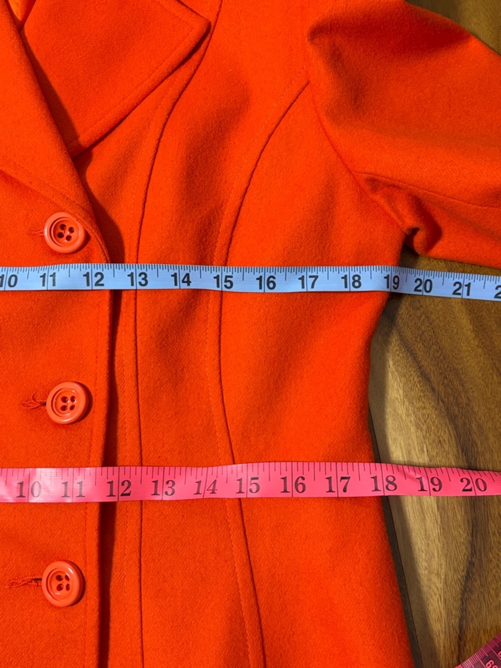 Lambswool Vintage Statement Coat. Louben Double Breasted Orange Jacket Size 10 - Picture 11 of 13